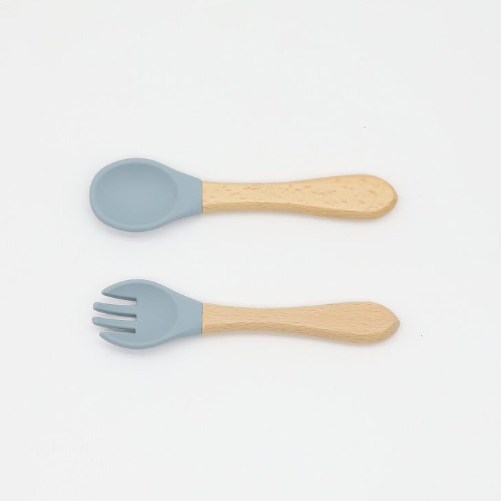 Baby Food Grade Wooden Handles Silicone Spoon Fork Cutlery-4