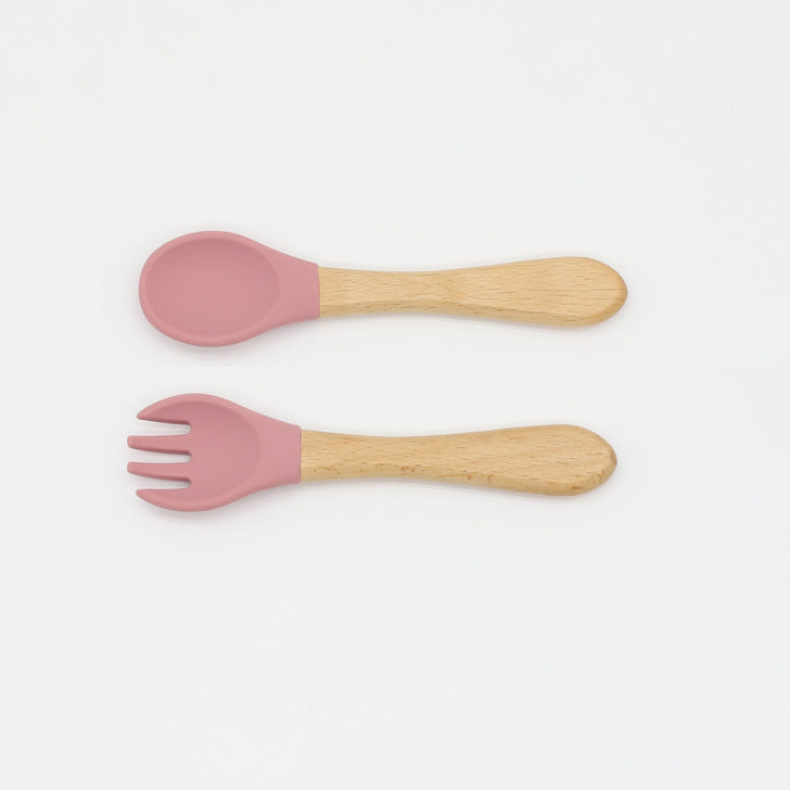 Baby Food Grade Wooden Handles Silicone Spoon Fork Cutlery-5