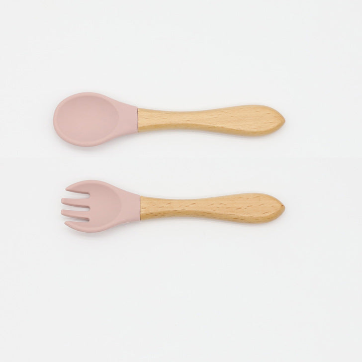 Baby Food Grade Wooden Handles Silicone Spoon Fork Cutlery-7