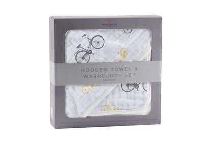 Vintage Bicycle Bamboo Muslin Hooded Towel and Washcloth Set-3