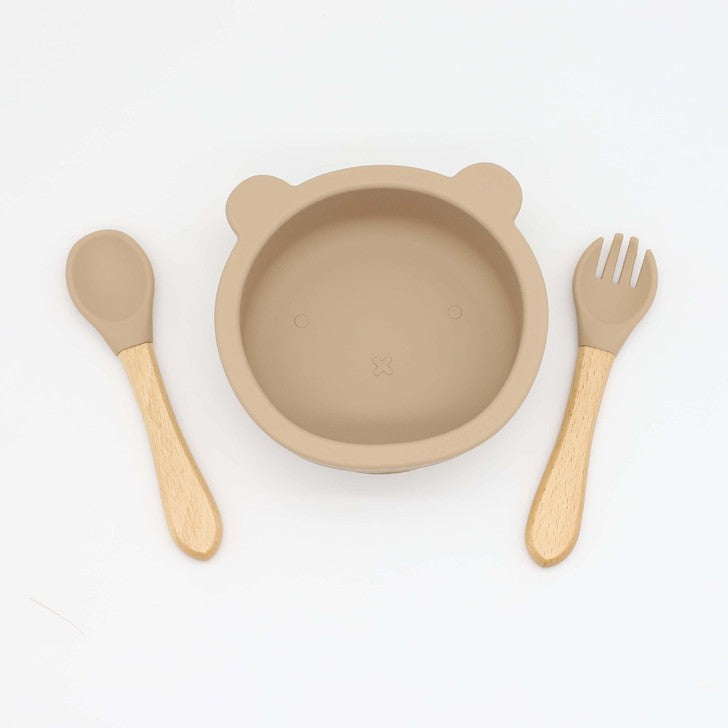 Baby Bear Shape Food Training Silicone Bowl With Spoon Tableware-8