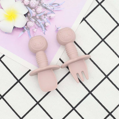 Baby Bear Pattern Complementary Food Training Lovely Silicone Spoon Fork Sets-8