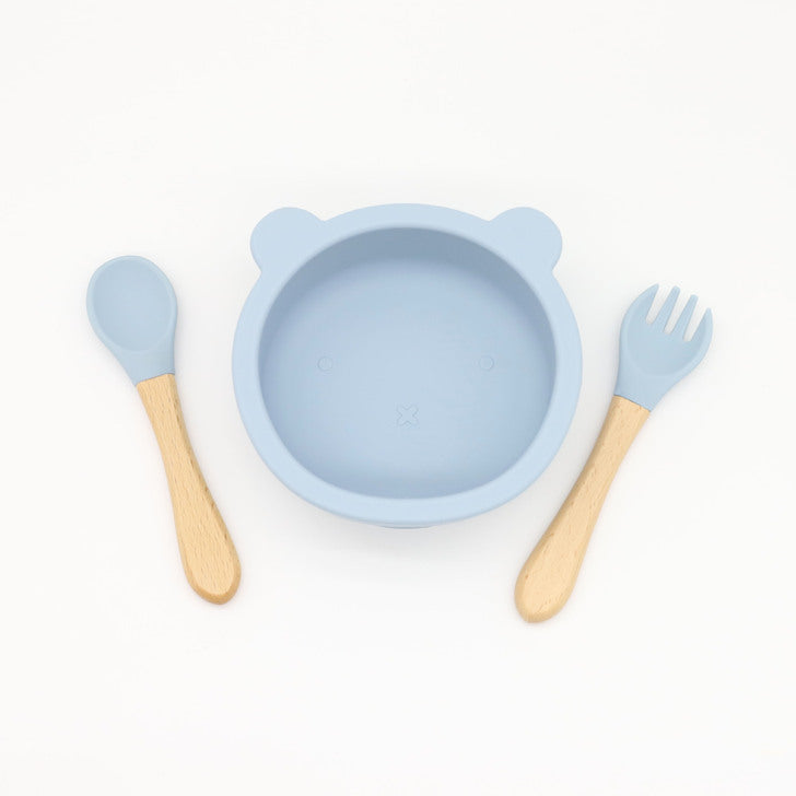 Baby Bear Shape Food Training Silicone Bowl With Spoon Tableware-9
