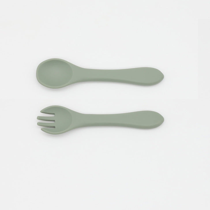 Baby Food Grade Complementary Food Training Silicone Spoon Fork Sets-9