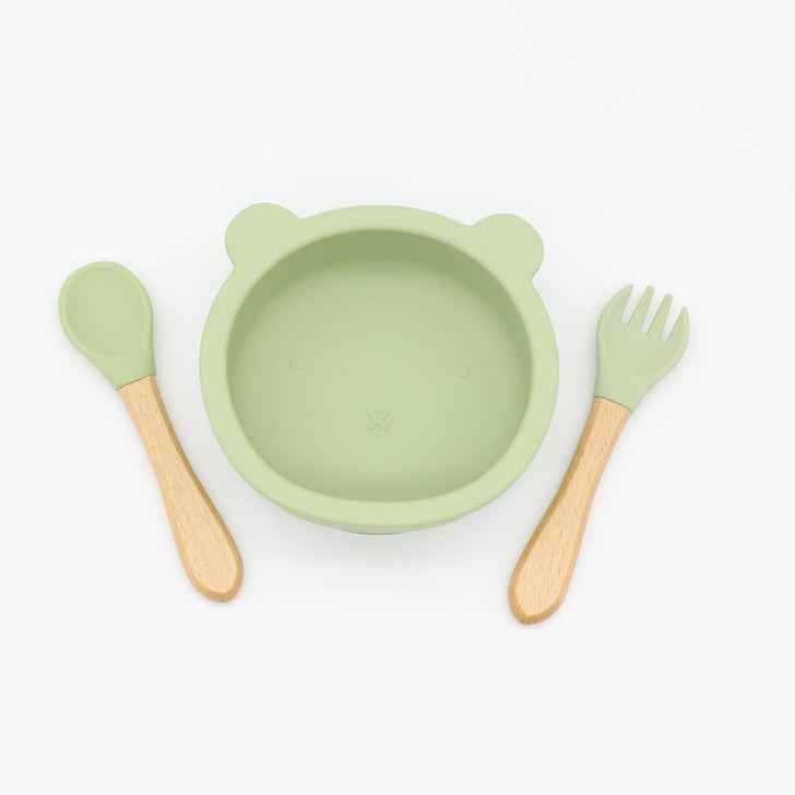 Baby Bear Shape Food Training Silicone Bowl With Spoon Tableware-11