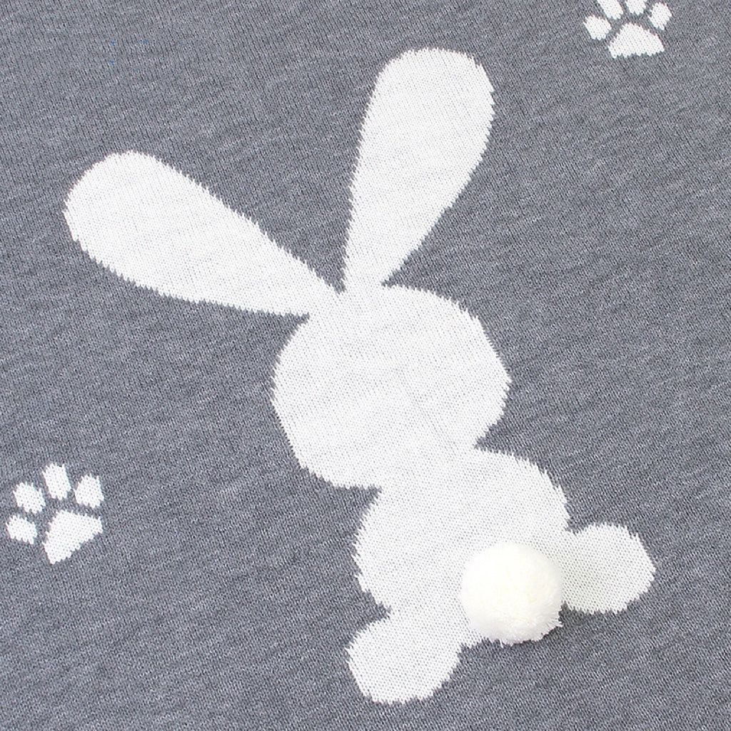 Baby Cartoon Rabbit & Footprints Embroidered Graphic 3D Tail Blanket-12