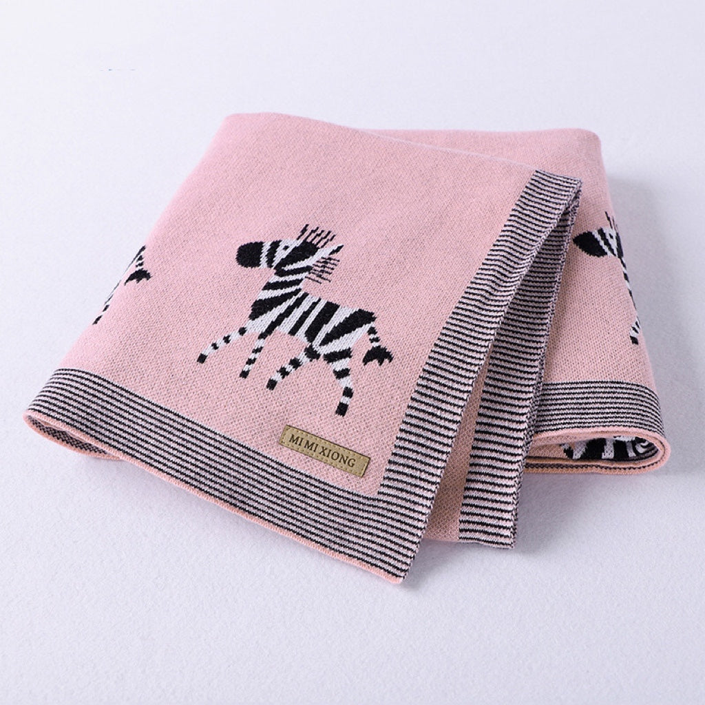 Kids Cartoon Animal Embroidery & Striped Pattern Pure Cotton Blanket-2