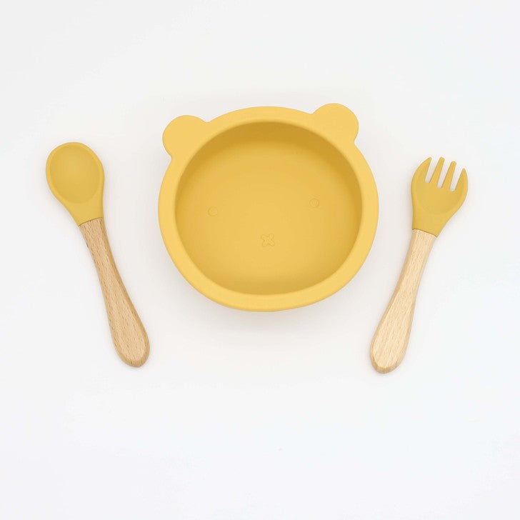Baby Bear Shape Food Training Silicone Bowl With Spoon Tableware-13