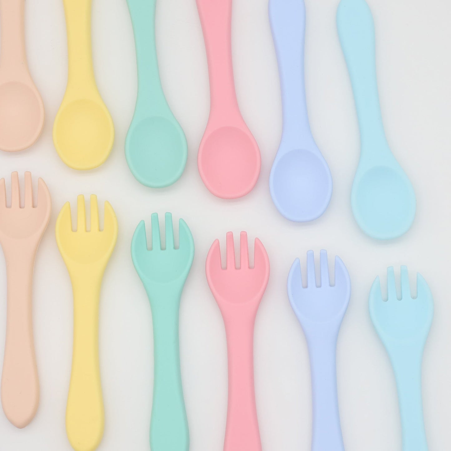 Baby Food Grade Complementary Food Training Silicone Spoon Fork Sets-16