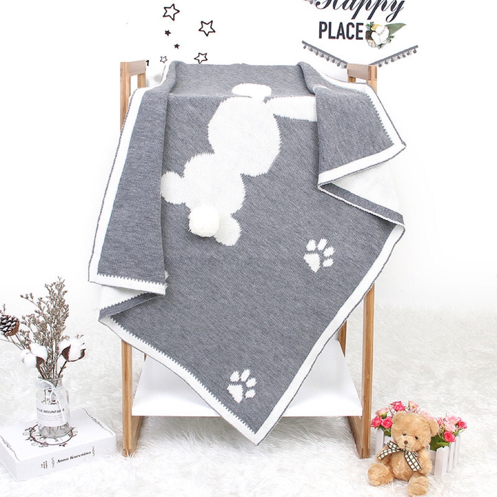 Baby Cartoon Rabbit & Footprints Embroidered Graphic 3D Tail Blanket-1