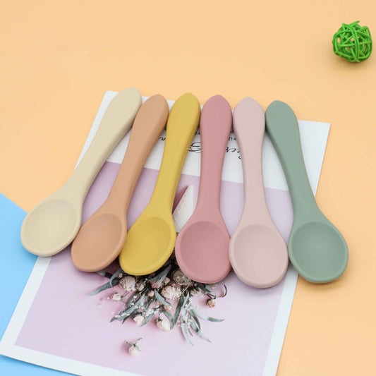 Baby Food Grade Complementary Food Training Silicone Spoon Fork Sets-0