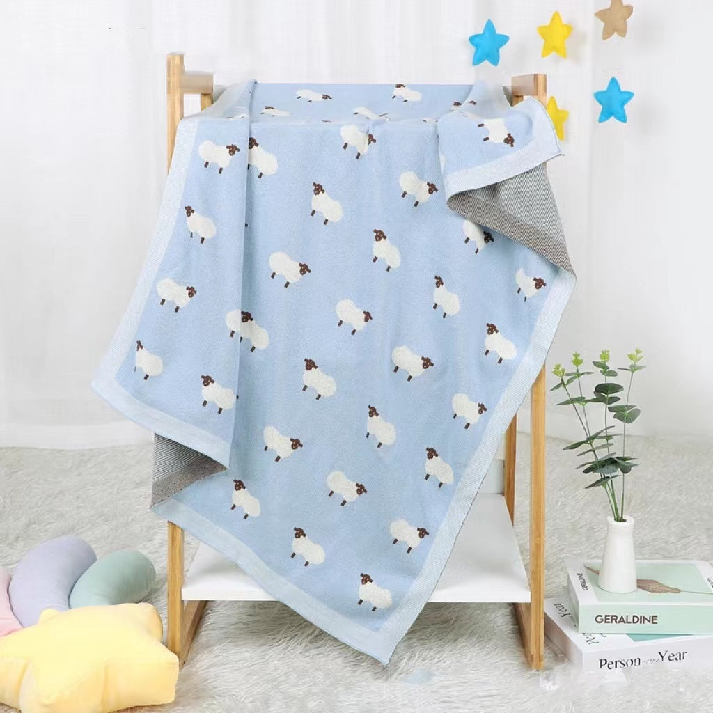 Kids Allover Cartoon Sheep Embroidered Graphic Knitted Blanket-3