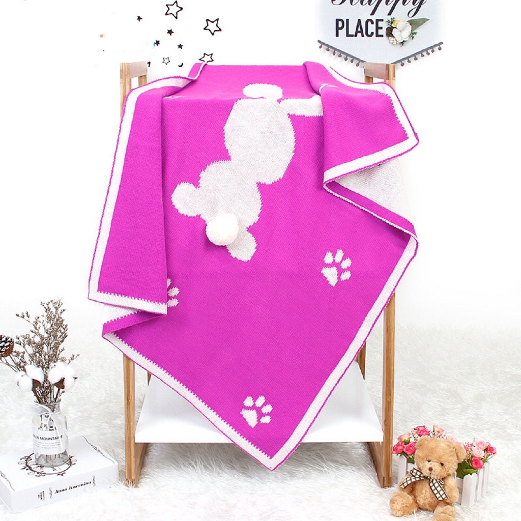 Baby Cartoon Rabbit & Footprints Embroidered Graphic 3D Tail Blanket-3