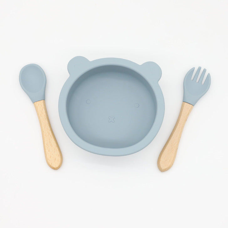 Baby Bear Shape Food Training Silicone Bowl With Spoon Tableware-2