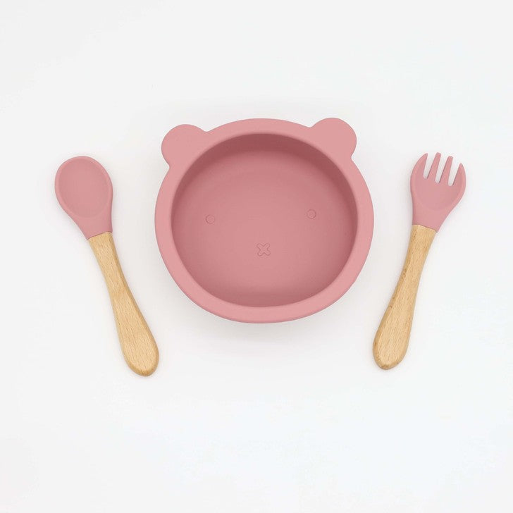 Baby Bear Shape Food Training Silicone Bowl With Spoon Tableware-3