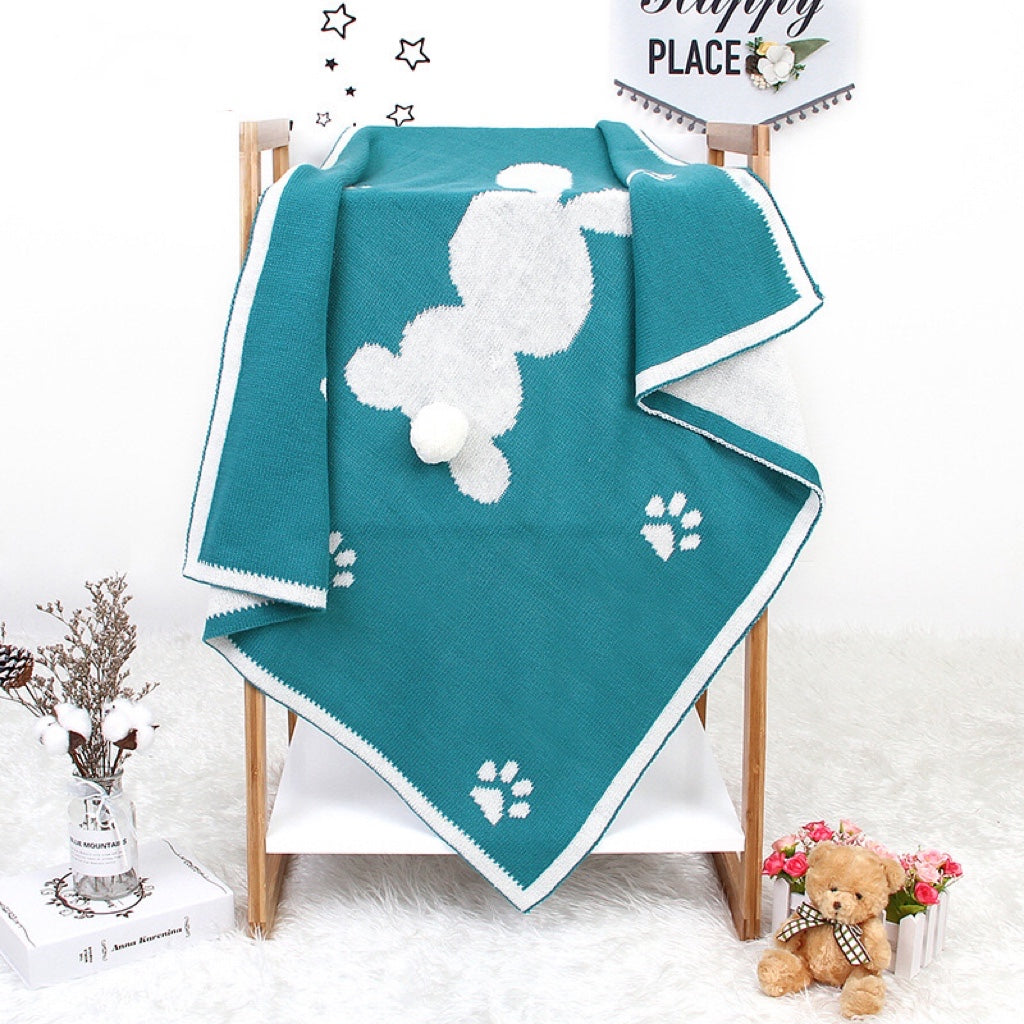 Baby Cartoon Rabbit & Footprints Embroidered Graphic 3D Tail Blanket-4