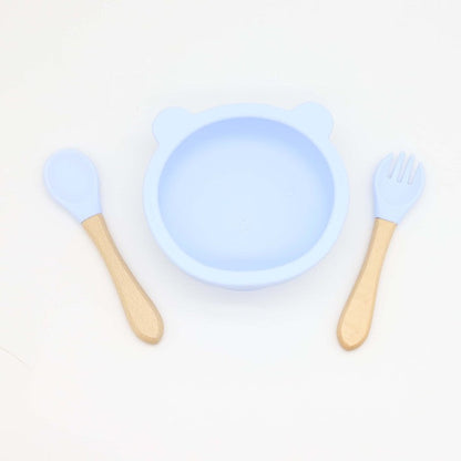 Baby Bear Shape Food Training Silicone Bowl With Spoon Tableware-4