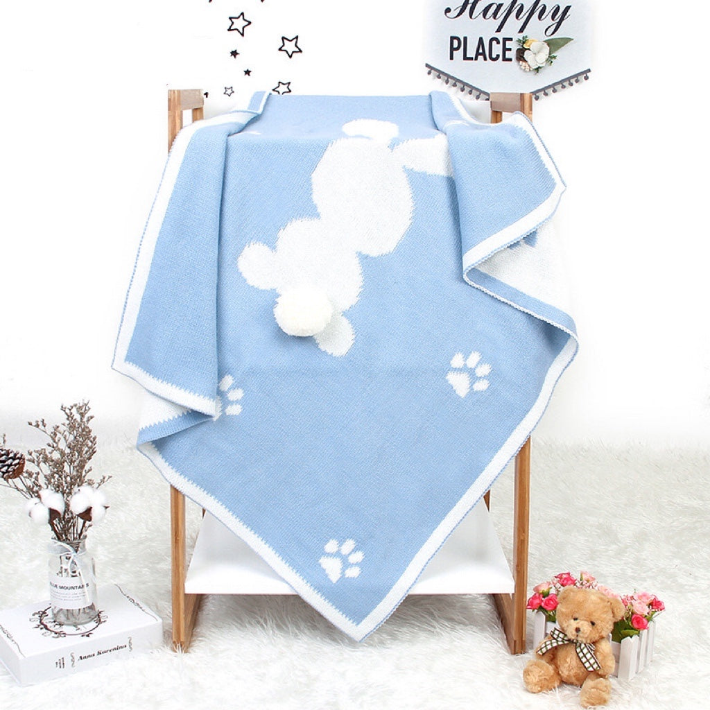 Baby Cartoon Rabbit & Footprints Embroidered Graphic 3D Tail Blanket-6