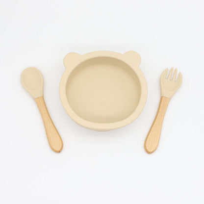 Baby Bear Shape Food Training Silicone Bowl With Spoon Tableware-5