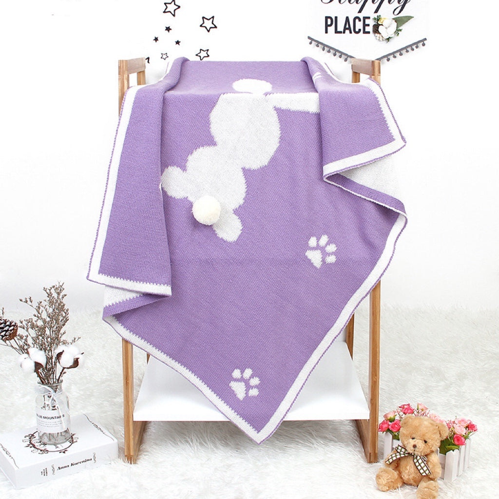 Baby Cartoon Rabbit & Footprints Embroidered Graphic 3D Tail Blanket-8