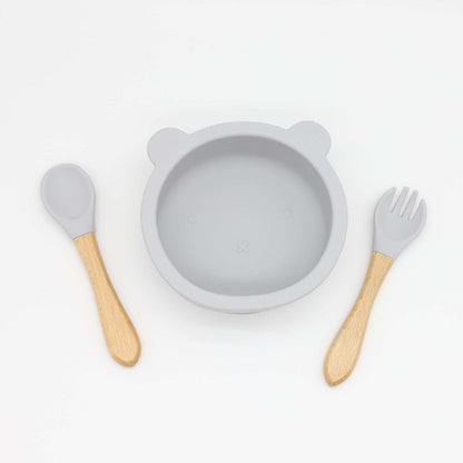 Baby Bear Shape Food Training Silicone Bowl With Spoon Tableware-7