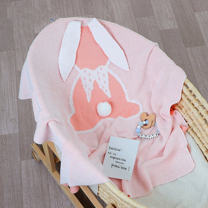 Kids 1pcs Cartoon Bunny Embroidery 3D Tail Patched Pure Cotton Blanket-8